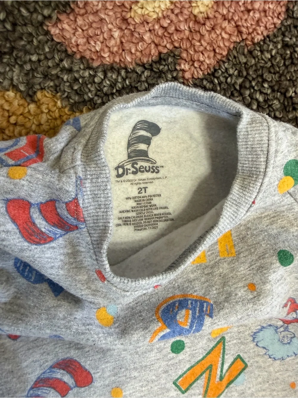 Dr. Seuss Alphabet Print Sweatshirt 2T Toddler Gray Multicolor Alphabet
